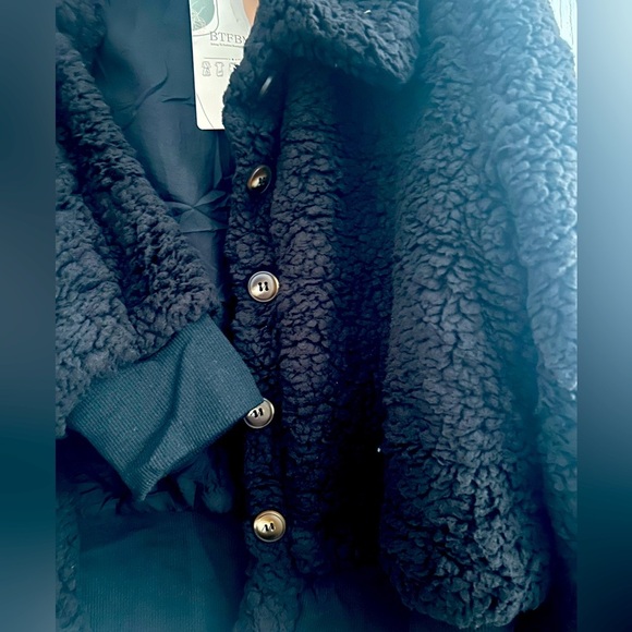 BTFBM Button Down Sherpa Shacket, Long Sleeve Warm Fall Winter Short Coat, sz L - Picture 7 of 8